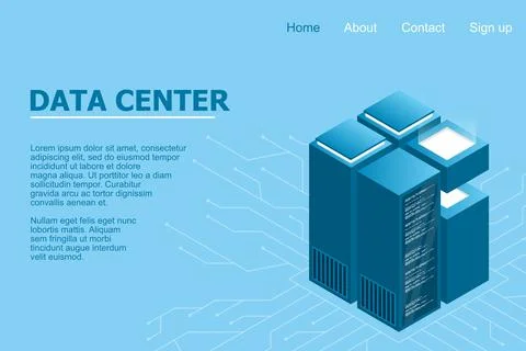 Concept of big data processing center. Isometric Data center. Isometric serve 스톡 일러스트