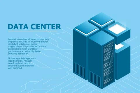 Concept of big data processing center. Isometric Data center. Isometric serve イラスト素材
