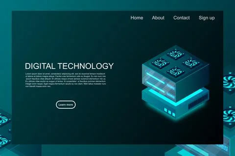 Concept of big data processing center, machine learning, cloud database, stat Stock Illustration