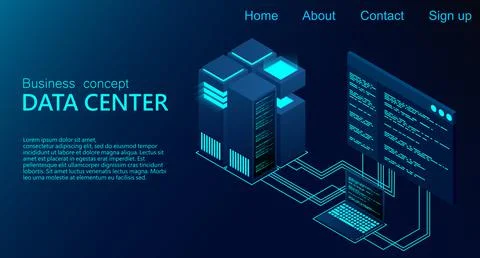 Concept of big data processing center. Isometric Data center. Isometric serve Stock Illustration