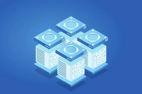 Concept of big data processing energy station of future server room rack data Stock Illustration