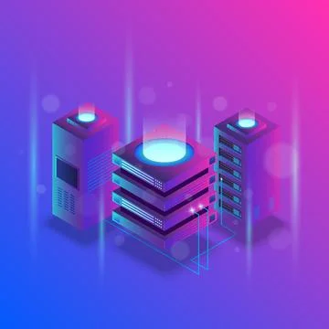 Concept of big data processing, energy station of future, server room rack,.. Stock Illustration