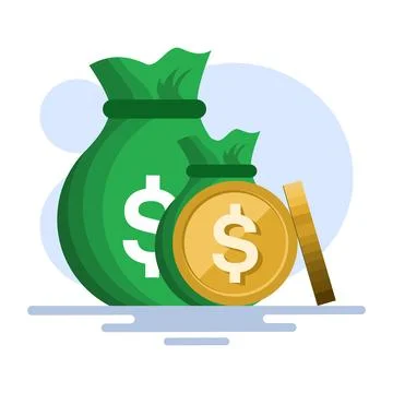 Concept of big stack or heap of gold coins and cash in sack Stock Illustration