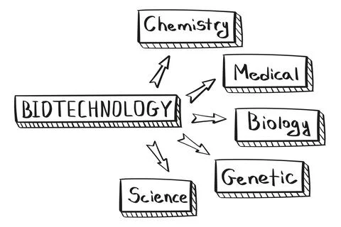 Concept of biotechnology mind map in handwritten style. Stock Illustration