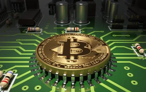 Concept Of Bitcoin Like A Computer Processor On Motherboard イラスト素材