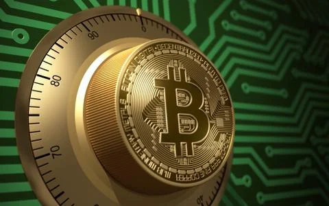 Concept Of Bitcoin Like A Electronic Safe Lock Illustrazione stock