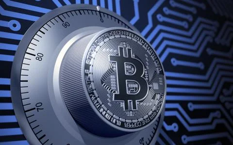 Concept Of Bitcoin Like A Electronic Security Lock Stockillustratie