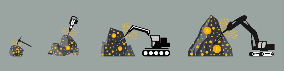 The concept of bitcoin mining Illustrazione stock