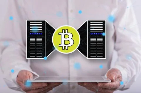 Concept of bitcoin mining Stock Photos