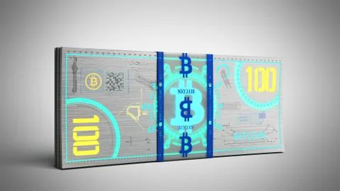 Concept of bitcoin money banknote virtual money bills 3d render on grey Stock Illustration
