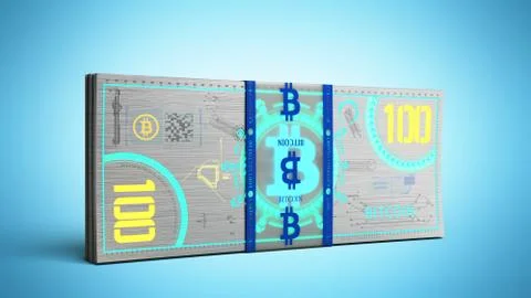 Concept of bitcoin money banknote virtual money bills 3d render on blue 스톡 일러스트