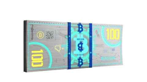 Concept of bitcoin money banknote virtual money bills 3d render on white no s 스톡 일러스트