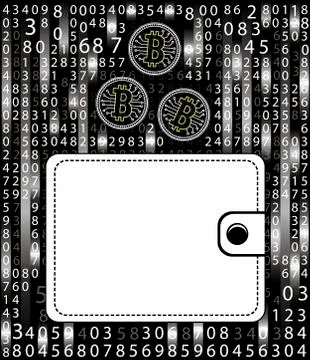 Concept bitcoin in a purse on the background of a digital matrix. The Concept of Stock Illustration