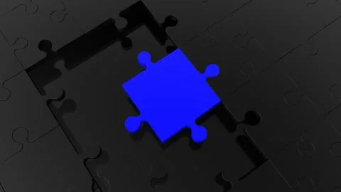 Concept of Black puzzle with one blue piece Stock Illustration