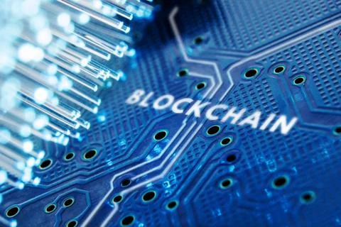 The concept of the block chain technology PCB Stock Photos