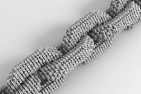 Concept Of Blockchain. Digital Chain Of Interconnected 3D Numbers 스톡 일러스트