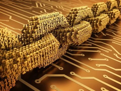 Concept Of Blockchain. Gold Digital Chain Of Interconnected 3D Numbers On Gold 스톡 일러스트