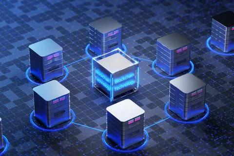 Concept of blockchain technology, encrypted blocks to protect cryptocurrenc.. Stock Illustration