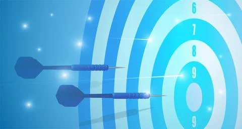 Concept. Blue dart arrows fly in center of sports target. Growth of company Stock Illustration