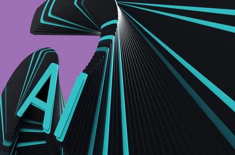 Concept of blue letters AI of artificial intelligence with glitch effect on p Stock Illustration