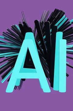 Concept of blue letters AI of artificial intelligence with glitch effect on p Stock Illustration