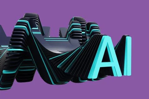 Concept of blue letters AI of artificial intelligence with glitch effect on p Stock Illustration