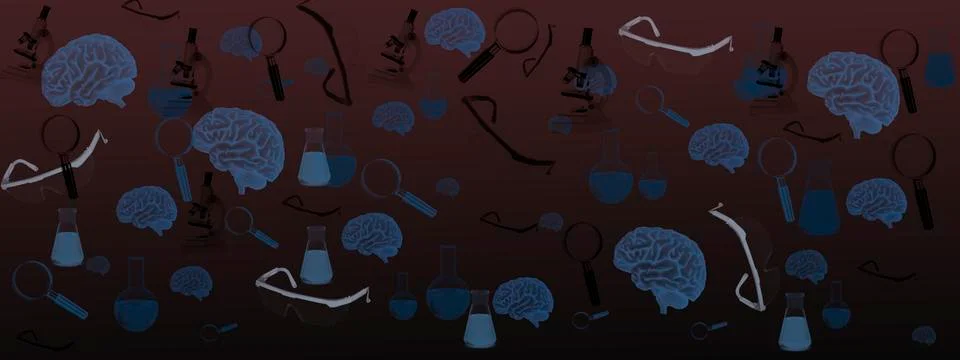 The concept of the brain. laboratory, glasses, microscope, flask, tests Illustrazione stock