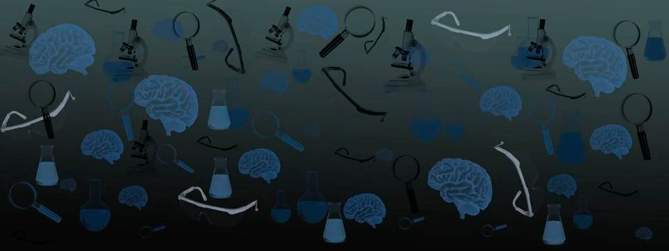 The concept of the brain. laboratory, glasses, microscope, flask, tests Stockillustratie