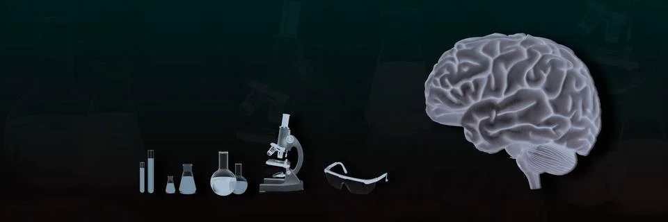 The concept of the brain. laboratory, glasses, microscope, flask, tests Illustrazione stock