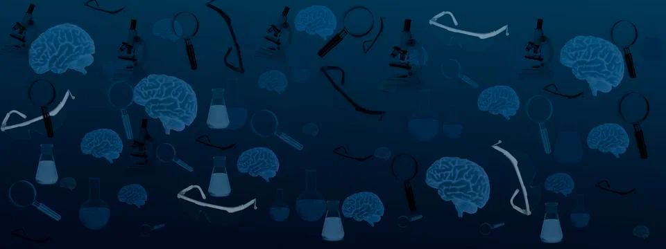 The concept of the brain. laboratory, glasses, microscope, flask, tests Illustrazione stock