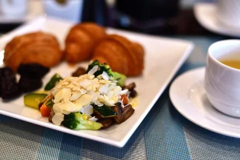 Concept of breakfast for All Inclusive program at resort Stock Photos