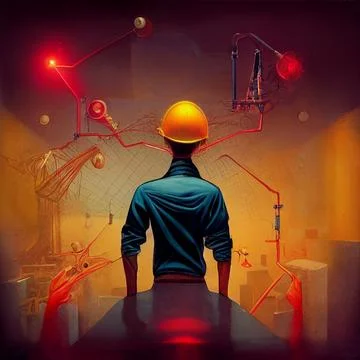 The concept of a brilliant engineer who is working on a new project. Stock Illustration