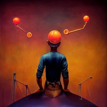 The concept of a brilliant engineer who is working on a new project. Stock Illustration