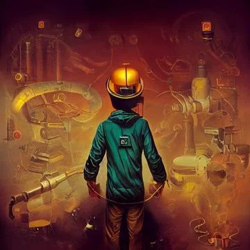 The concept of a brilliant engineer who is working on a new project. Stock Illustration