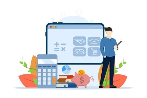 Concept of budget, financial control, dates, finance, personal budget. Stock Illustration