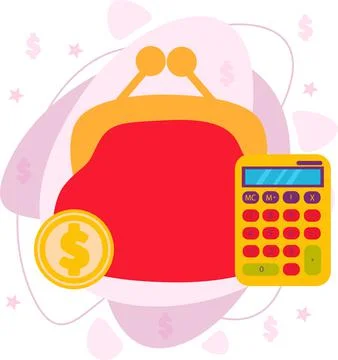The concept of budget management. Calculator, wallet, money. Stock Illustration