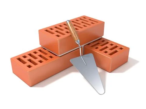 Concept of building the brick wall, made of perforated ceramic bricks Stock Illustration