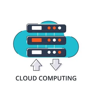 Concept of business cloud computing in flat line design. Modern vector Stock Illustration