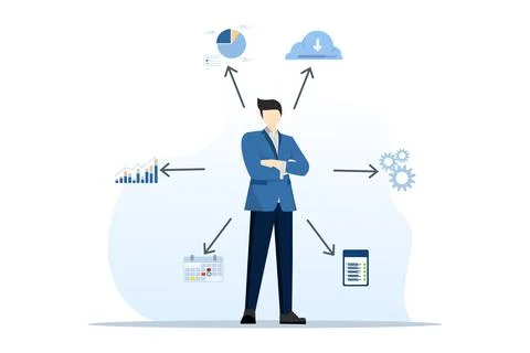 Concept of business data analysis, management tools, intelligence. Stock Illustration