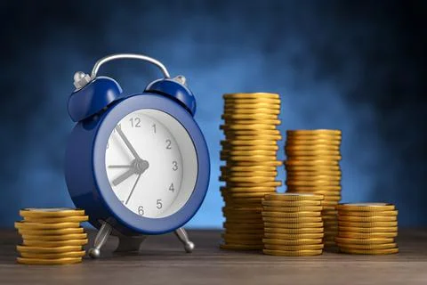 Concept of business financial ideas with stack of coins and alarm clock, empt イラスト素材