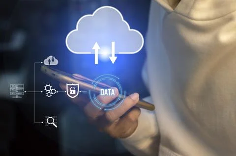 Concept of business men using cloud computing online, convenient, economica.. Stock Photos