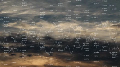 Concept business stock data motion on evening cloudscape Stock Footage 338305556
