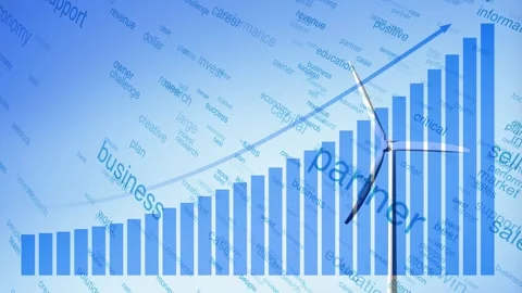 Concept business word cloud with graphs and wind turbine animation Stock Footage 341154126