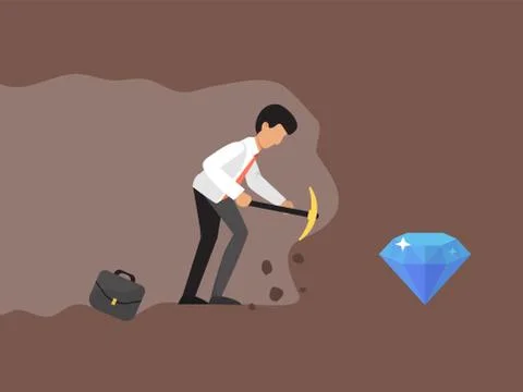 Concept of a businessman digging and mining to find bitcoin vector illustration Stock Illustration