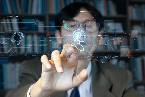 Concept of businessman using AI chatbot to answer questions and find ideas .. Stock Photos