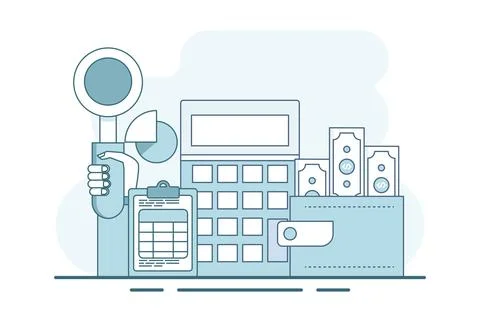 Concept of calculating business profits, analyzing business data. 스톡 일러스트
