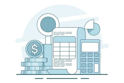 Concept of calculating business profits, analyzing business data. Stock Illustration