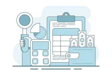 Concept of calculating business profits, analyzing business data. Stock Illustration