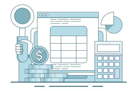 Concept of calculating business profits, analyzing business data. 스톡 일러스트