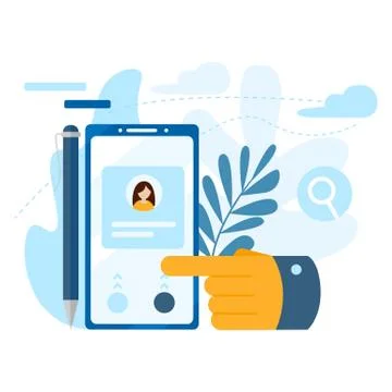 Concept of the call, address book, note book. Contact us icon. Big hand press Stock Illustration